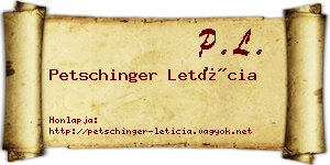 Petschinger Letícia névjegykártya